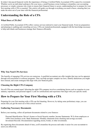 How to Prepare for Your First Meeting with a CPA