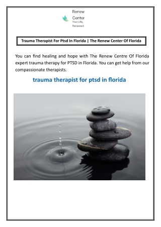 Trauma Therapist For Ptsd In Florida | The Renew Center Of Florida
