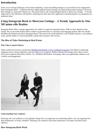 Using Instagram Reels to Showcase Listings – A Trendy Approach by One MCminn-vil
