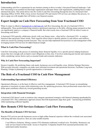 Expert Insight on Cash Flow Forecasting from Your Fractional COO