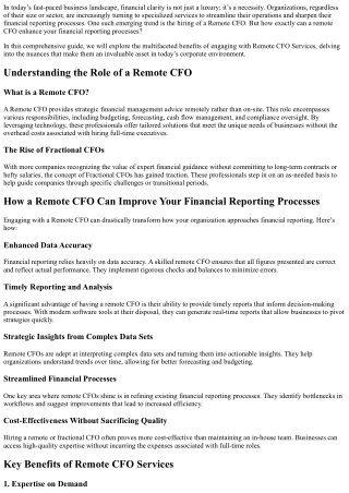 How a Remote CFO Can Improve Your Financial Reporting Processes