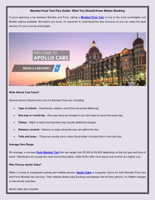 Mumbai Pune Taxi Fare Guide What You Should Know Before Booking