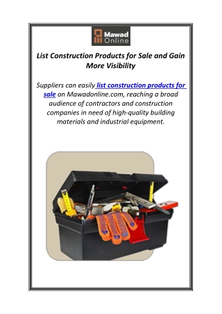 List Construction Products for Sale and Gain More Visibility