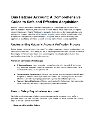Buy Hetzner Account_ A Comprehensive Guide to Safe and Effective Acquisition
