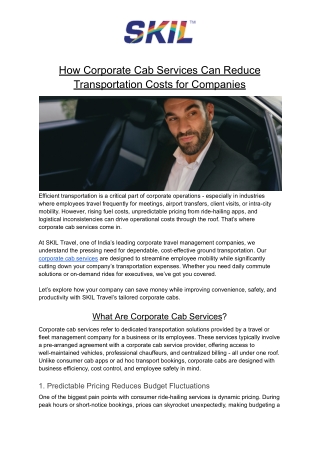 How Corporate Cab Services Can Reduce Transportation Costs for Companies