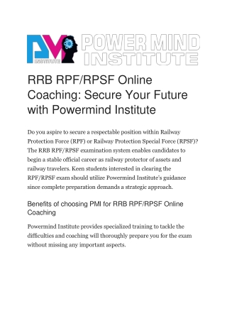 Best RRB RPF Online Coaching in Jaipur | PowerMind Institute