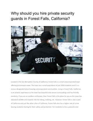 Why should you hire private security guards in Forest Falls, California