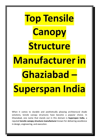 Top Tensile Canopy Structure Manufacturer in Ghaziabad – Superspan India