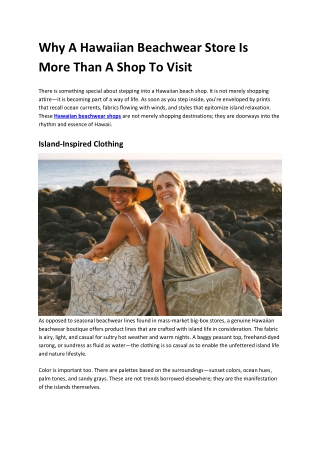 Why A Hawaiian Beachwear Store Is More Than A Shop To Visit