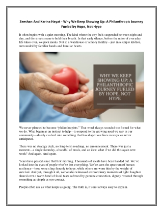 Zeeshan And Karina Hayat - Why We Keep Showing Up - A Philanthropic Journey Fueled by Hope, Not Hype