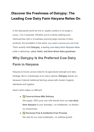 Discover the Freshness of Dairyjoy: The Leading Cow Dairy Farm Haryana Relies On