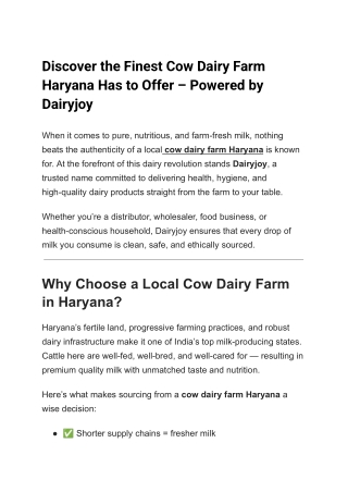 Discover the Finest Cow Dairy Farm Haryana Has to Offer – Powered by Dairyjoy