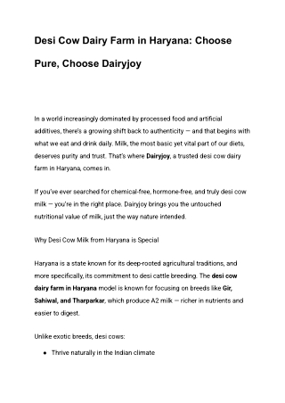 Desi Cow Dairy Farm in Haryana: Choose Pure, Choose Dairyjoy