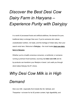 Discover the Best Desi Cow Dairy Farm in Haryana – Experience Purity with Dairyjoy