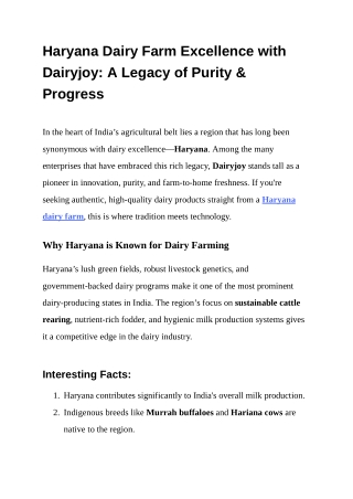Haryana Dairy Farm Excellence with Dairyjoy: A Legacy of Purity & Progress