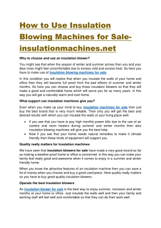 How to Use Insulation Blowing Machines for Sale-insulationmachines.net