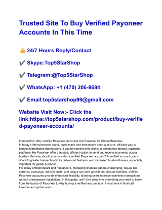 Trusted Site To Buy Verified Payoneer Accounts In This Time