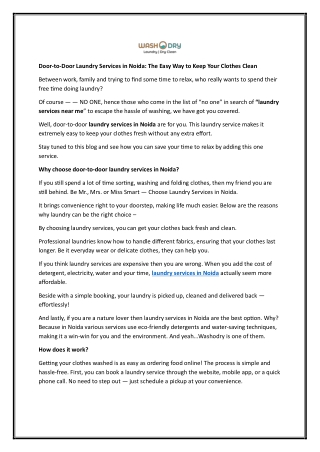 Door-to-Door Laundry Services in Noida: The Easy Way to Keep Your Clothes Clean