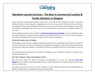 Aberdeen Laundry Services - The Best in Commercial Laundry & Textile Solutions