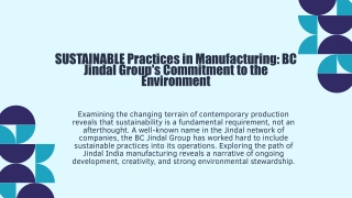 Sustainable Practices in Manufacturing BC Jindal Group's Commitment to the Environment