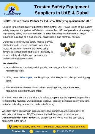 Trusted Safety Equipment Suppliers in UAE & Dubai