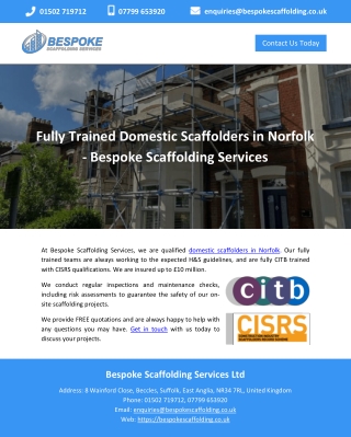 Fully Trained Domestic Scaffolders in Norfolk - Bespoke Scaffolding Services