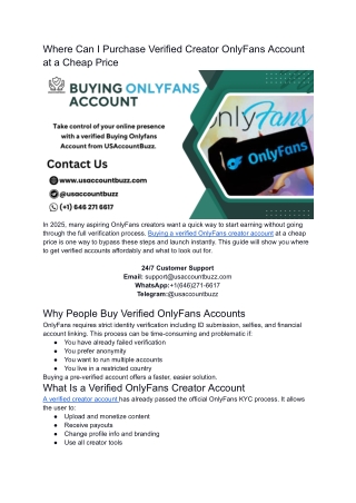 Where Can I Purchase Verified Creator OnlyFans Account at a Cheap Price