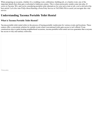 FAQs About Leasing a Porta Potty Service in TACOMA WA