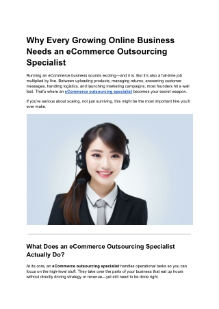 Why Every Growing Online Business Needs an eCommerce Outsourcing Specialist