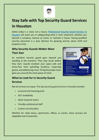 Stay Safe with Top Security Guard Services in Houston