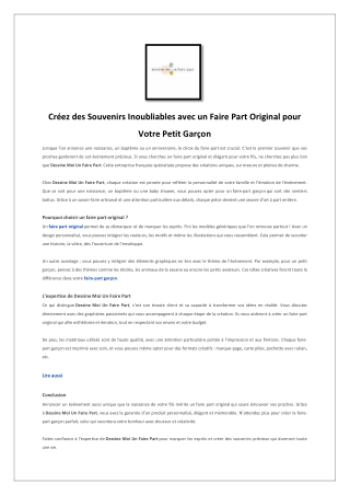 Créez des Souvenirs Inoubliables avec un Faire Part Original pour Votre Petit Garçon