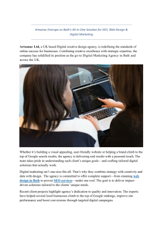 Artsanac Emerges as Bath’s All-in-One Solution for SEO, Web Design & Digital Marketing