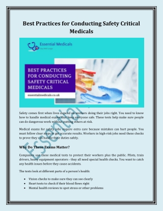 Best Practices for Conducting Safety Critical Medicals