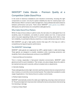 SKINTOP® Cable Glands Premium Quality at a Competitive Cable Gland Price
