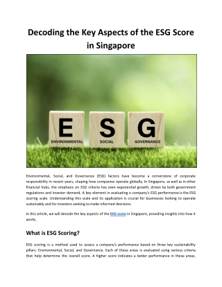 Decoding the Key Aspects of the ESG Scoring Scale in Singapore