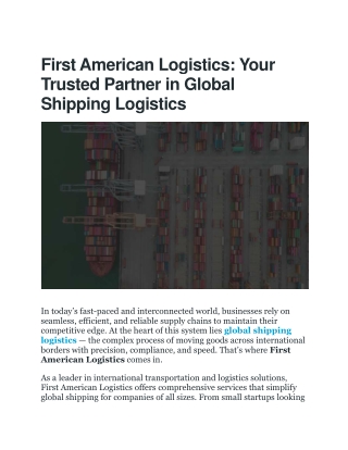 Reliable Global Shipping Logistics by First American Logistics