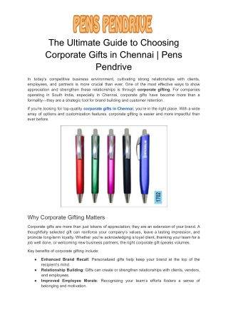 The Ultimate Guide to Choosing Corporate Gifts in Chennai | Pens Pendrive