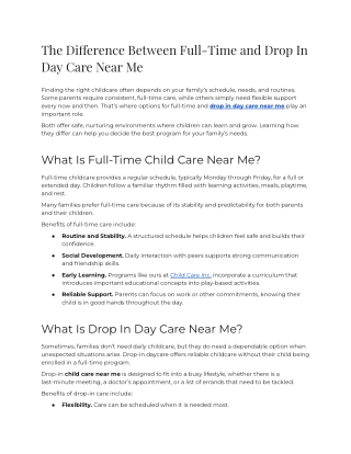 The Difference Between Full-Time and Drop In Day Care Near Me