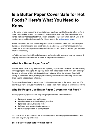 Is a Butter Paper Cover Safe for Hot Foods_ Here’s What You Need to Know