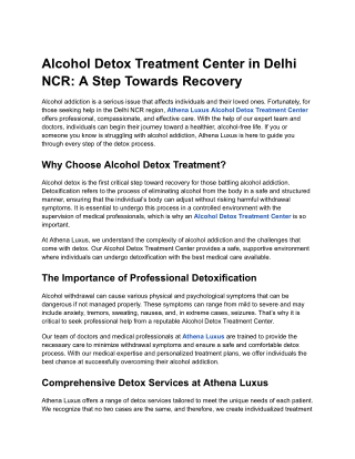 Top Alcohol Detox Center in Delhi NCR for Effective Recovery