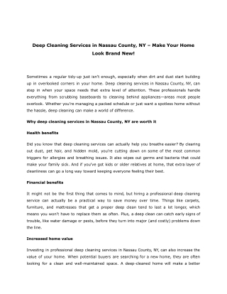 Deep Cleaning Services in Nassau County, NY – Make Your Home Look Brand New