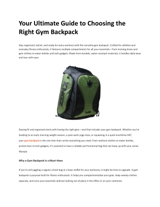 Your Ultimate Guide to Choosing the Right Gym Backpack