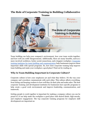 The Role of Corporate Training in Building Collaborative Teams