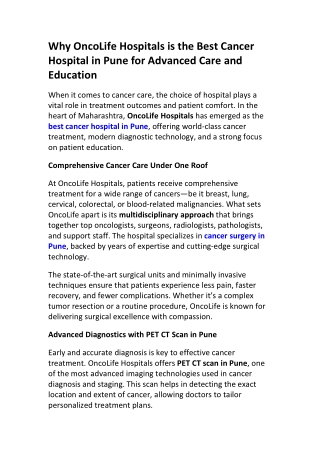 Book Cancer Surgery in Pune | Oncolife Hospitals