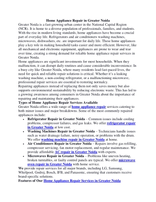 home appliance repair in Greater Noida