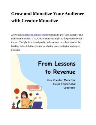 Grow and Monetize Your Audience with Creator Monetize