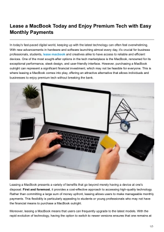 Lease a MacBook Today and Enjoy Premium Tech with Easy Monthly Payments