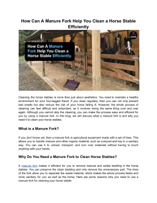 How Can A Manure Fork Help You Clean a Horse Stable Efficiently