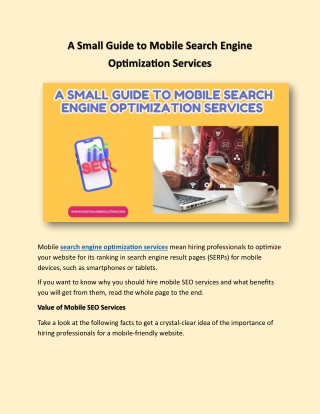 A Small Guide to Mobile Search Engine Optimization Services