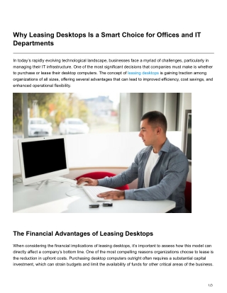 Why Leasing Desktops Is a Smart Choice for Offices and IT Departments